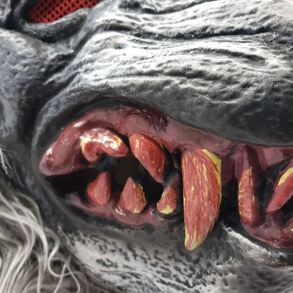 Hungry Howler Werewolf Mask Halloween Monster Full Head Faux Fur Fangs Grey OS